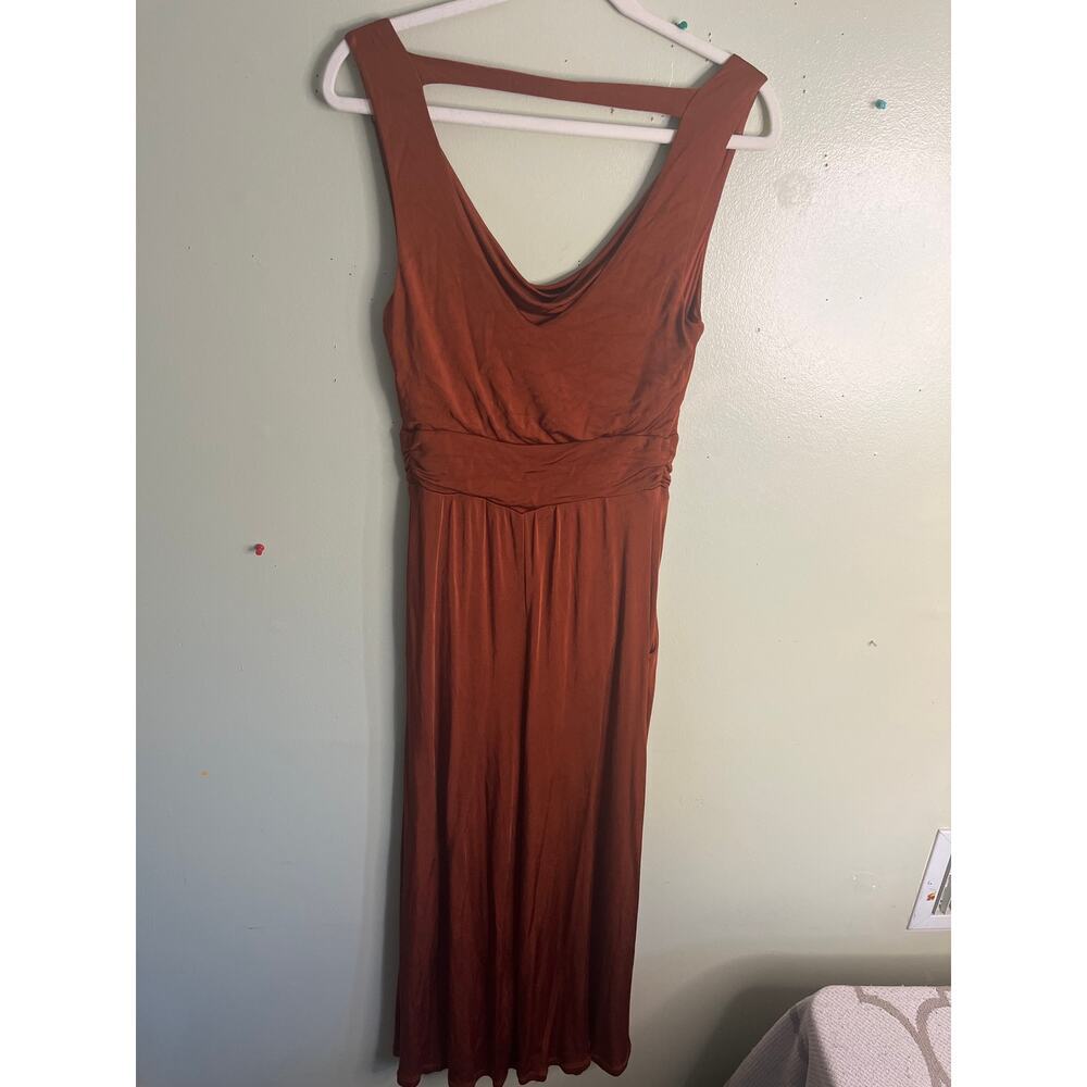 Maeve Anthropologie Enchantment Cooper Rust Orange Cowneck Jumpsuit, size XS - Picture 9 of 16